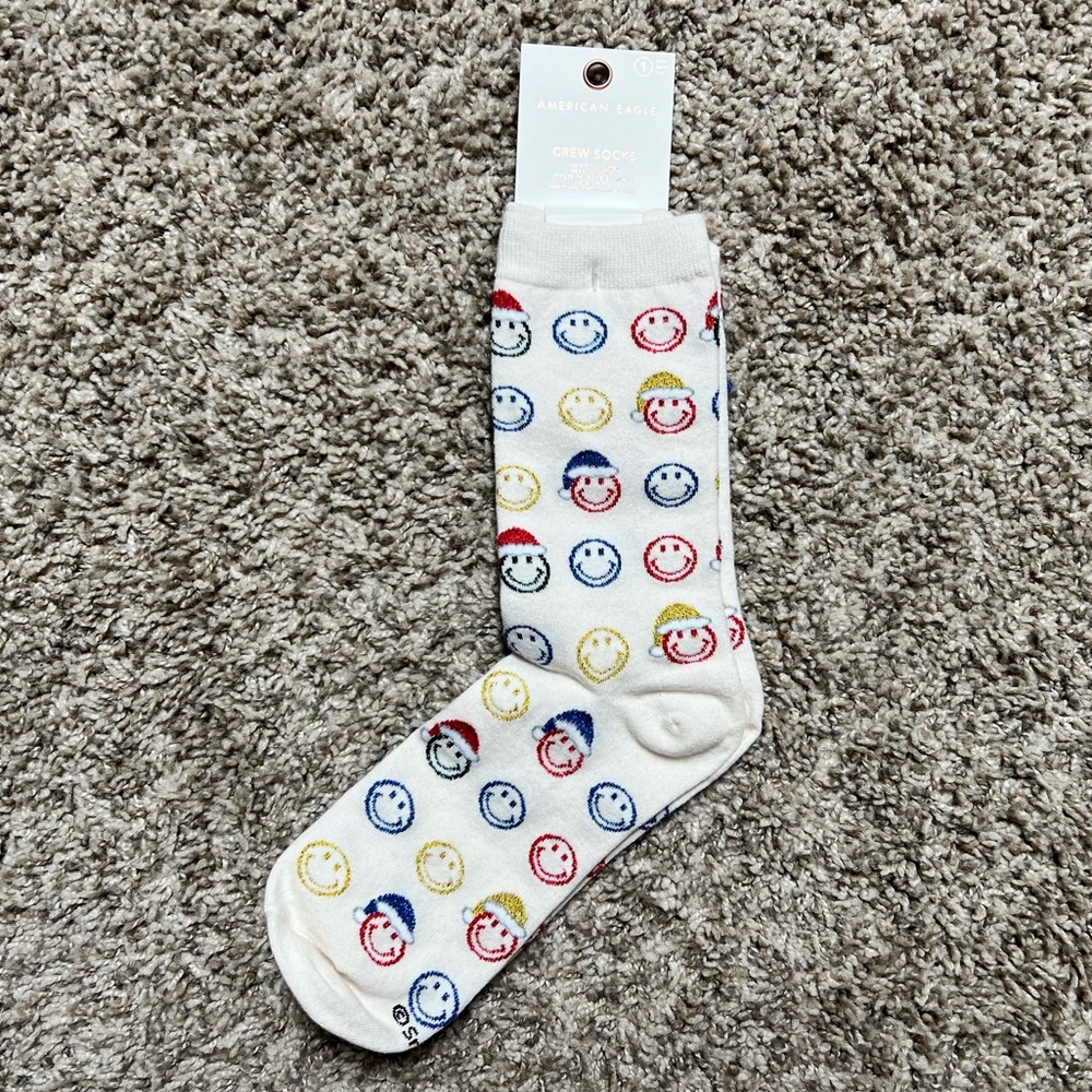 Aerie Christmas Smiley Face Crew Socks (2 available)